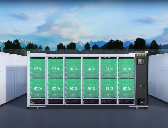 Vaayum Energy containerized battery storage unit — open view