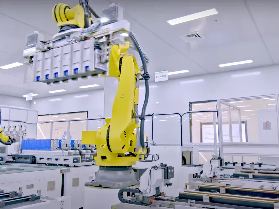 Robotic arm inside the Vaayum Energy manufacturing facility